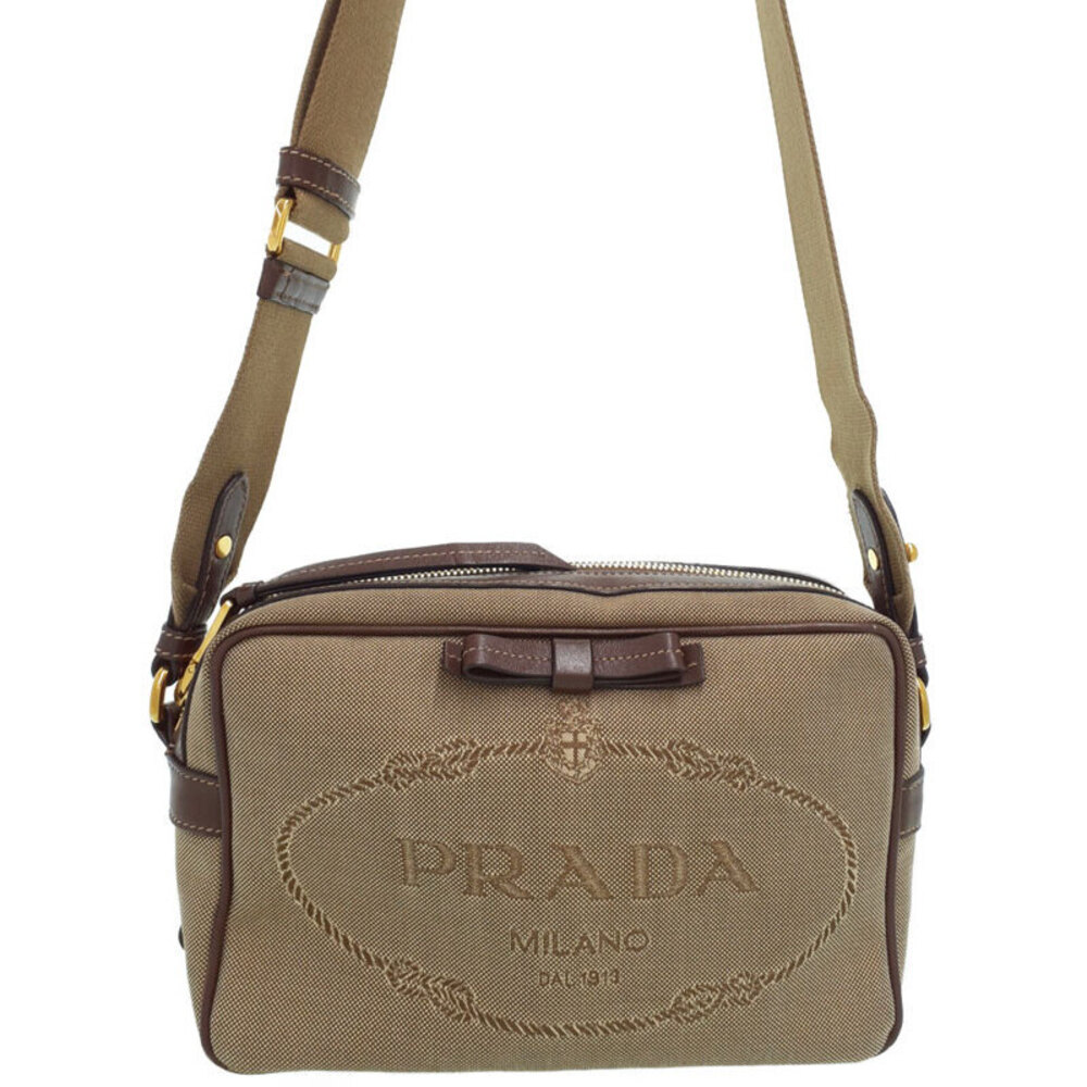Prada Jacquard Logo Camera Bag beige brown canvas